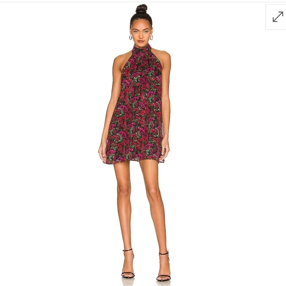 MAJORELLE Lallina Halter Mini Revolve Dress Wine Floral Open Back Women’s Medium - Picture 2 of 10